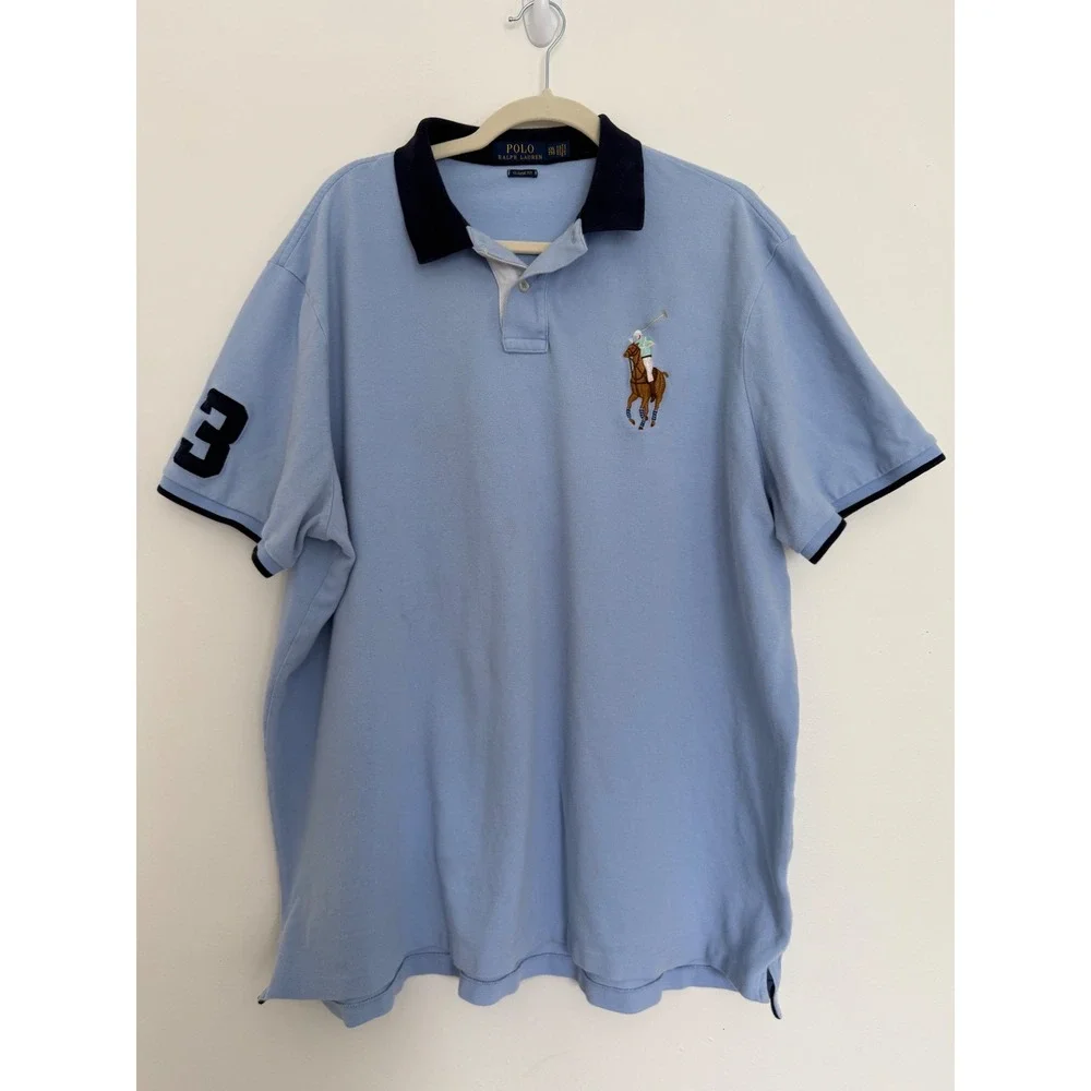 Polo Ralph Lauren Polo Shirt Men 2XL Light Blue Classic Fit Big Flesh Pony Rugby